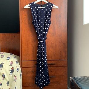 Lauren Ralph Lauren Sleeveless Dress, Size 4, Navy blue with White polkadots